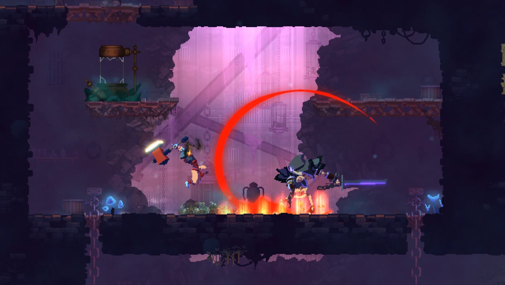 The Beheaded fighting an enemy in a castle chamber