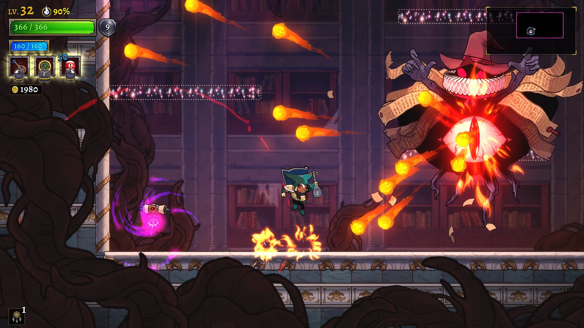 An heir fighting a large enemy in Rogue Legacy 2