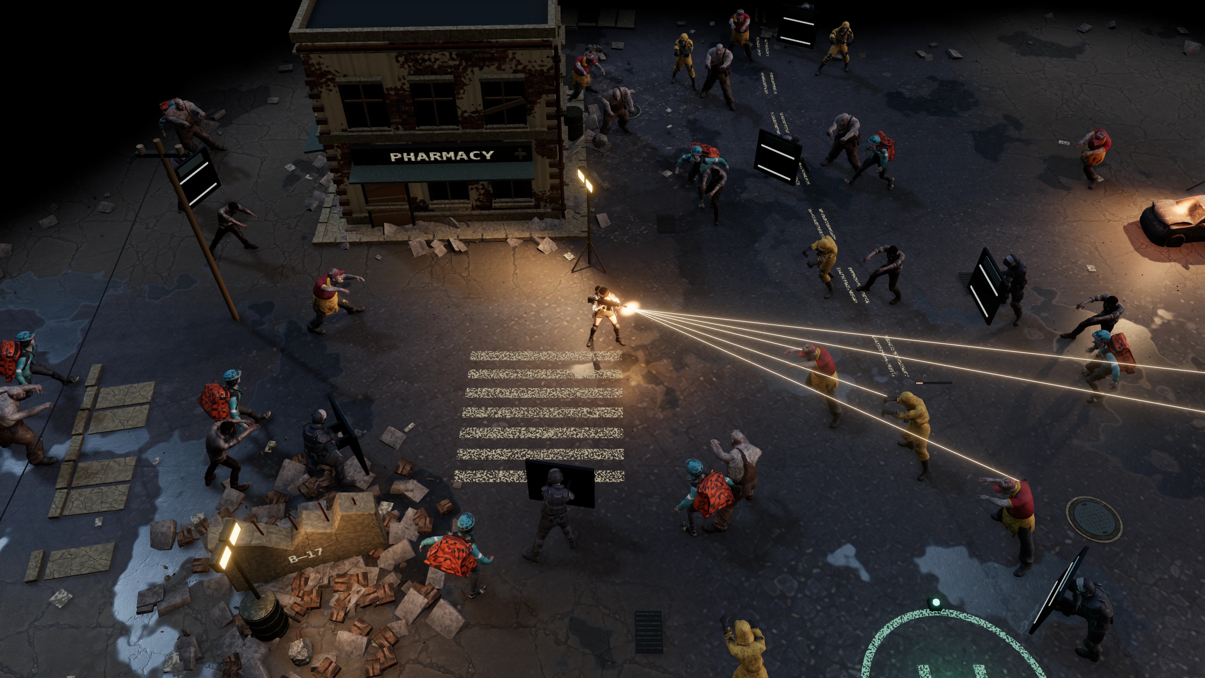 Search ruined streets for scrap and ammunition. The longer you stay, the more dangerous the way home becomes.