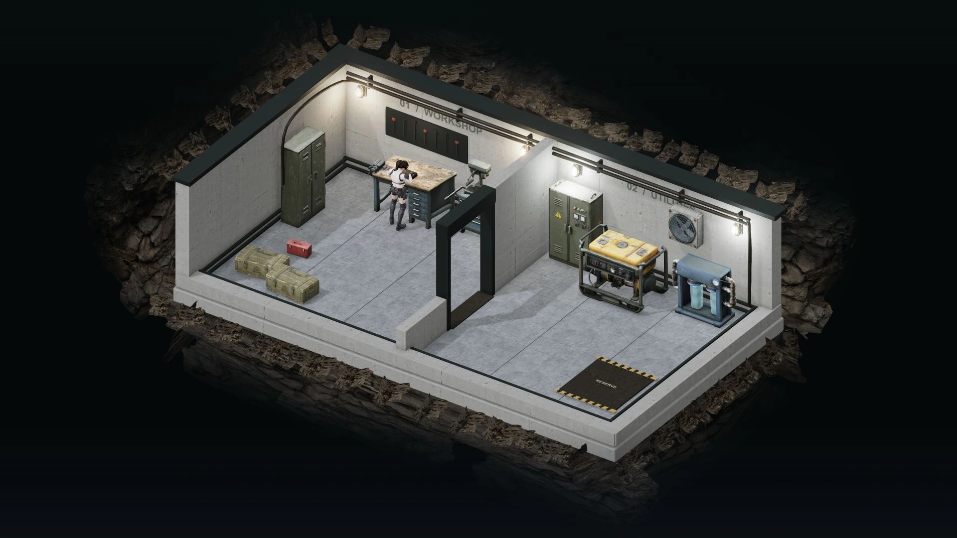 Upgrade rooms, assign residents and turn recovered supplies into a shelter that supports your next run.
