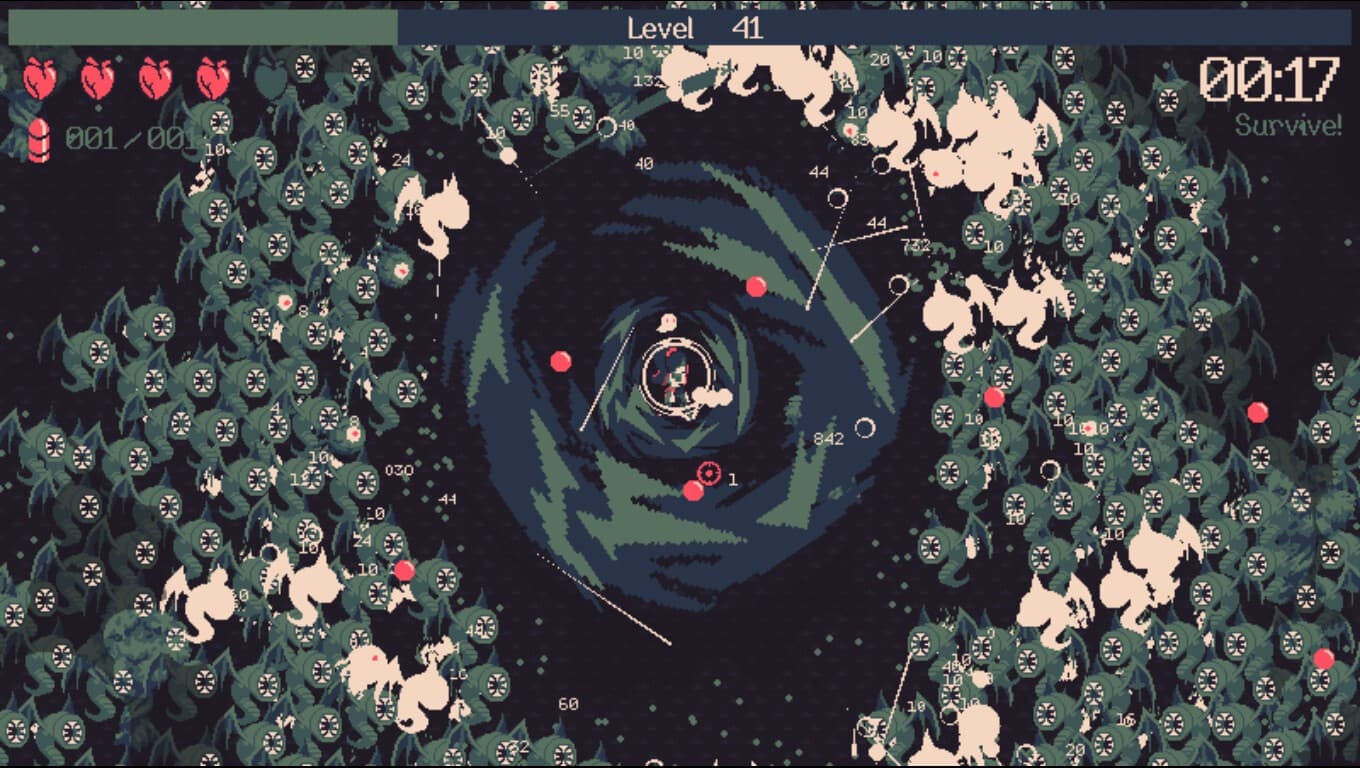 A lone survivor uses layered abilities against a crowded wave in 20 Minutes Till Dawn.