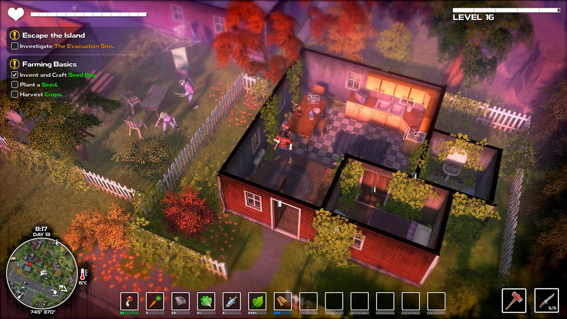 DYSMANTLE survivor explores a ruined island homestead with the Escape the Island objective
