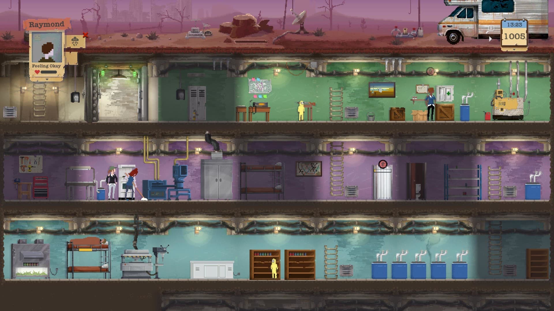 Sheltered’s family bunker, shown as a multi-level underground home.