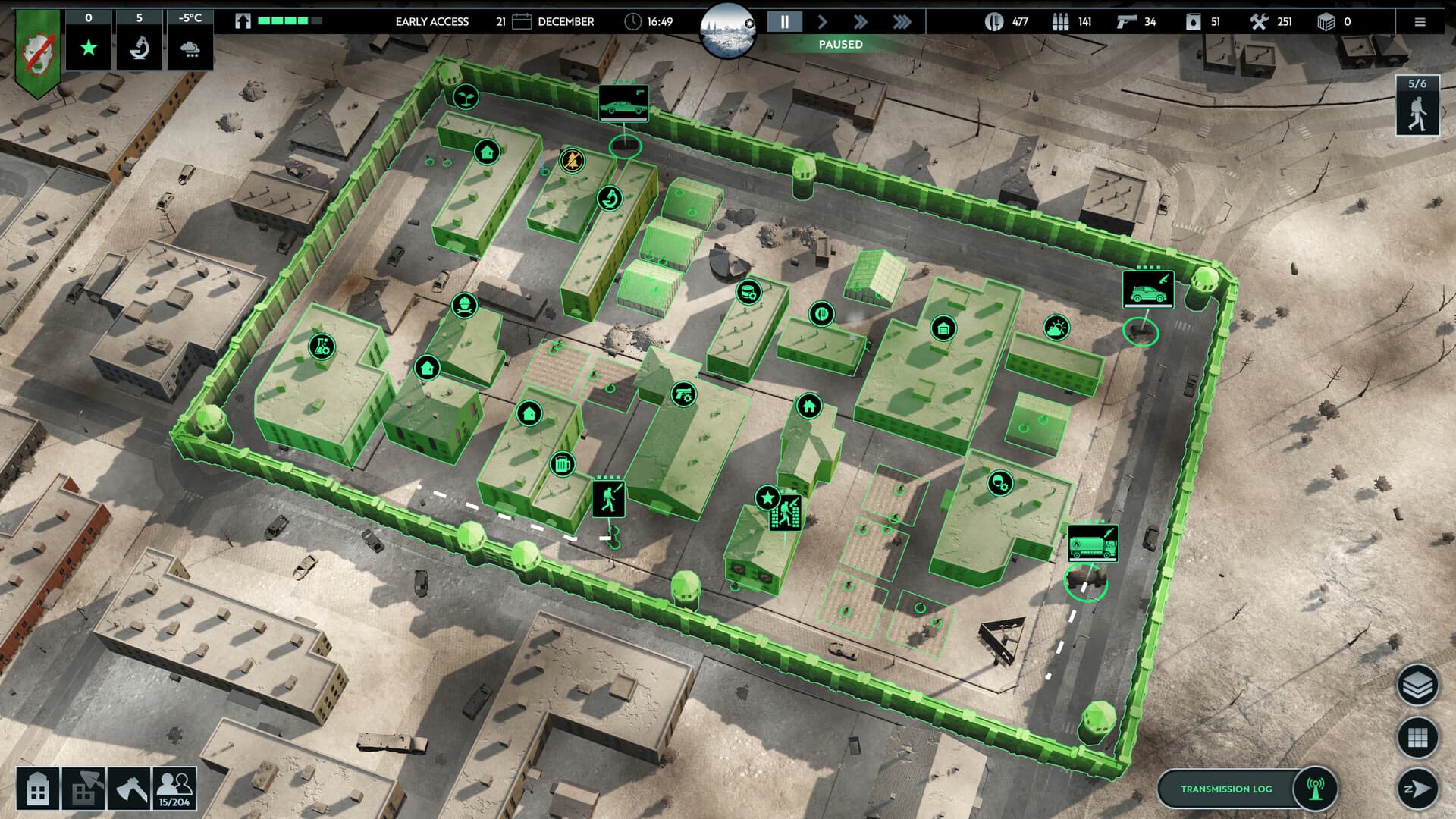City block with building-management overlays