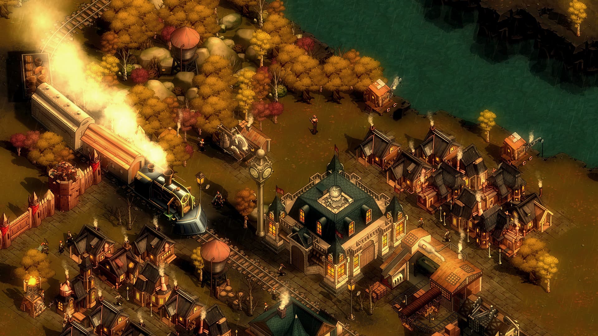 Steampunk colony with walls and defensive towers