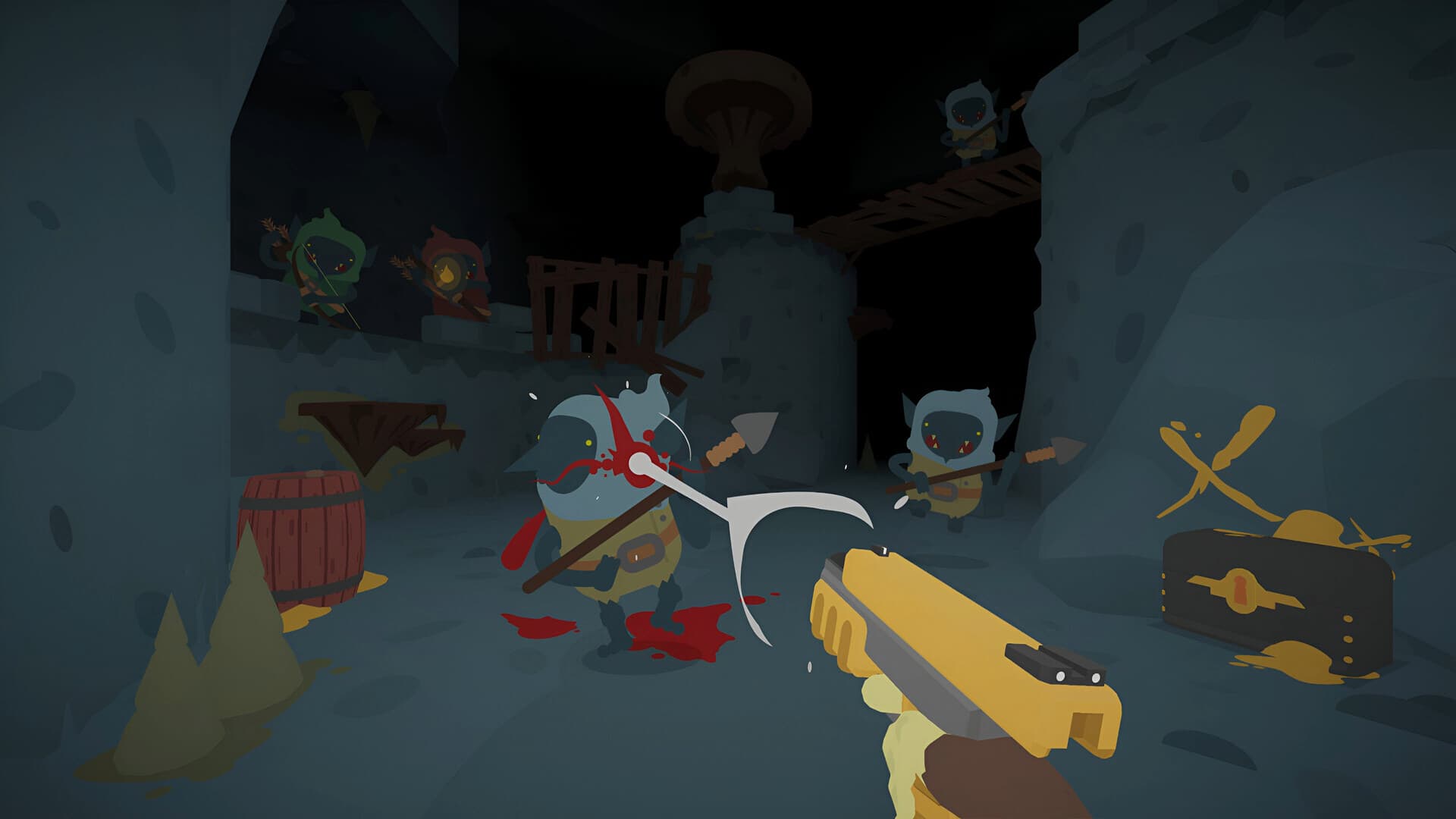 SULFUR first-person cavern firefight with a stylized creature