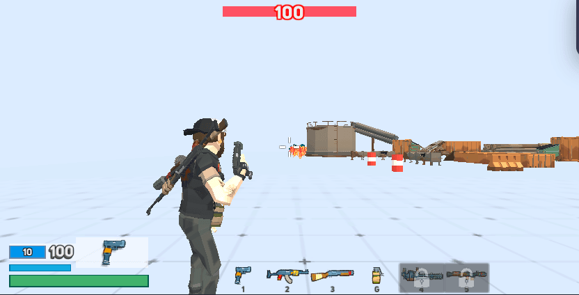 Horde Killer: You vs 100's level-one playfield shows the survivor, a 100-enemy counter, weapon slots, and enemies ahead.