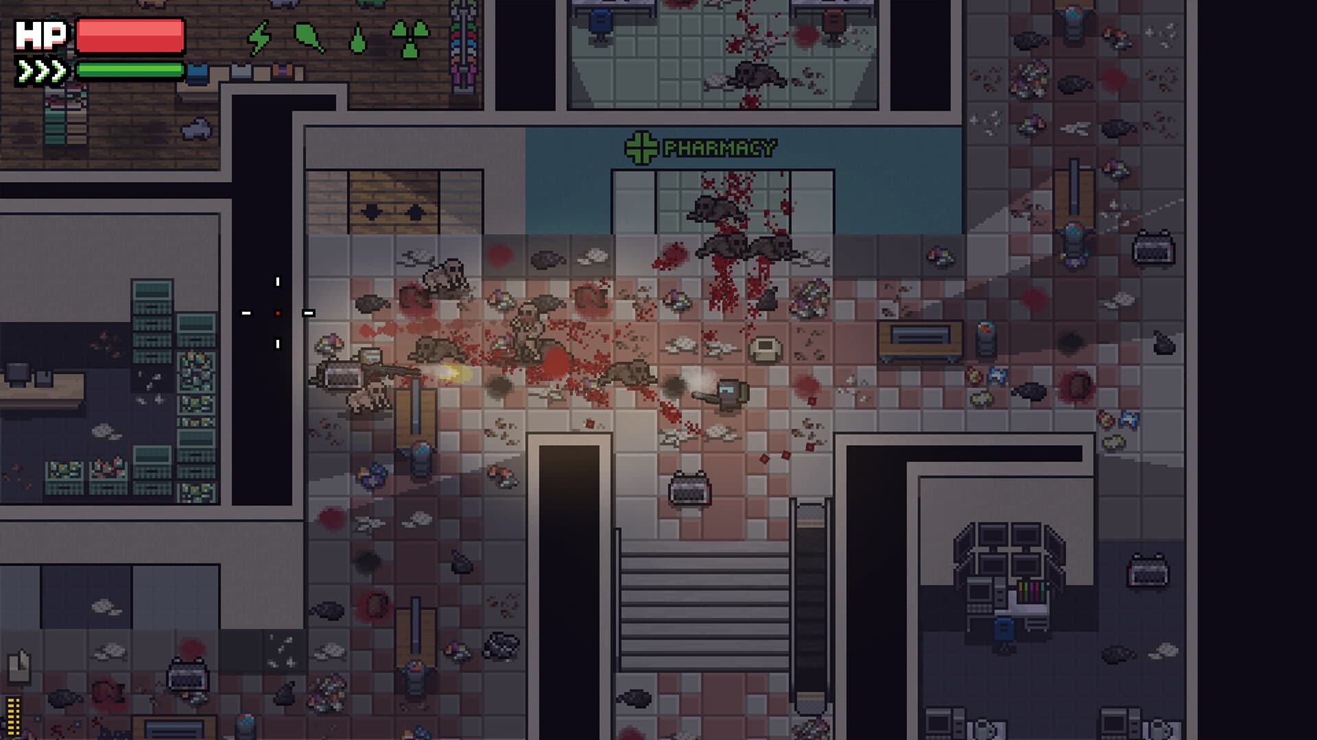 ZERO Sievert top-down firefight in a looted pharmacy