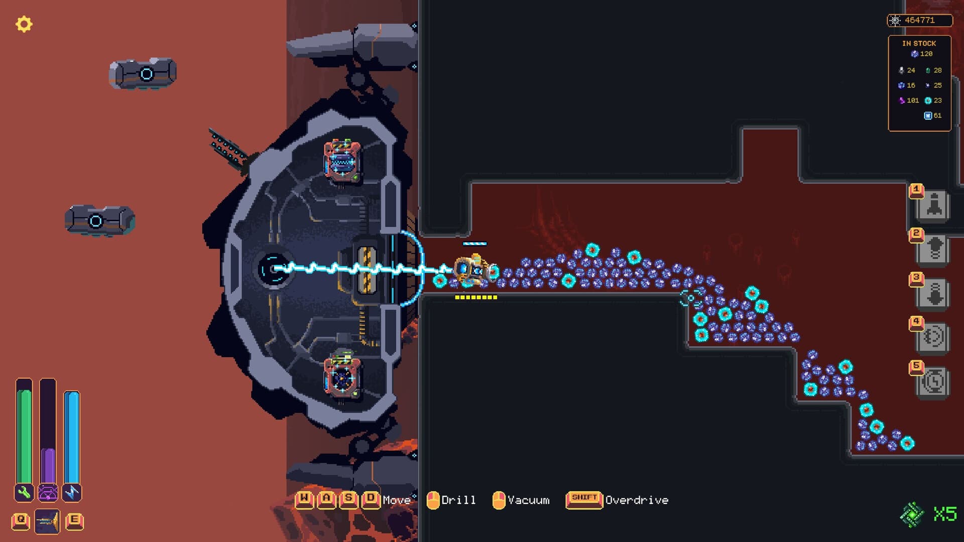 A Wall World miner delivers gathered resources to the giant robospider.